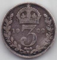 3 пенса 1902 г. Великобритания
