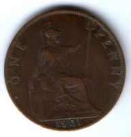 1 пенни 1901 г. Великобритания
