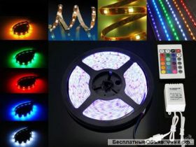 Светодиодная лента SMD3528-300 RGB Интерьерная 5 метров + пульт управления