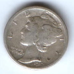 1 дайм 1917 г. редкий год. США