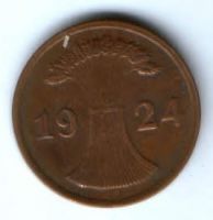 2 пфеннига 1924 г. F Германия