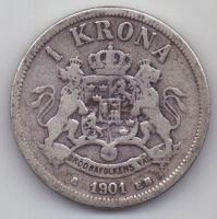 1 крона 1901 г. редкий год. Швеция (Норвегия)