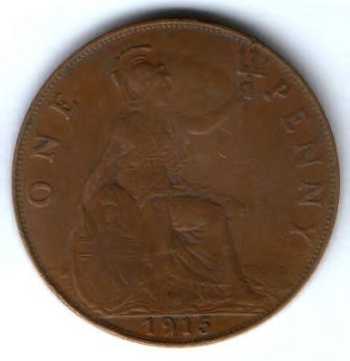 1 пенни 1915 г. XF Великобритания