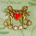 Брошь "Ангелы любви" под античное золото/эмаль/стразы