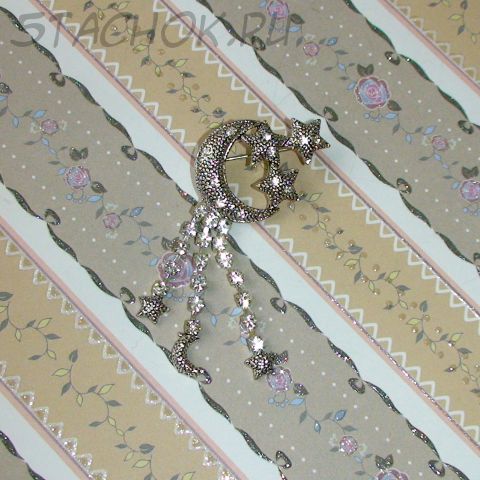 Брошь "Звездопад" под черненое серебро/чешское стекло