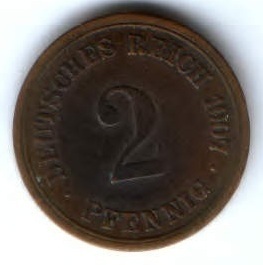 2 пфеннига 1907 г. F Германия