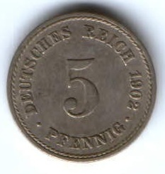 5 пфеннигов 1902 г. Германия