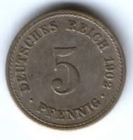 5 пфеннигов 1902 г. Германия