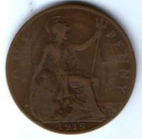1 пенни 1919 г. Великобритания