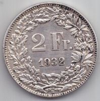 2 франка 1932 г. редкий год .Швейцария