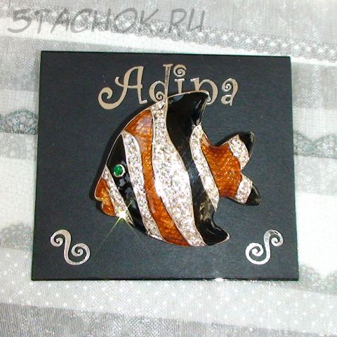 Брошь "Экзотическая рыбка-2" под серебро/эмаль/стразы