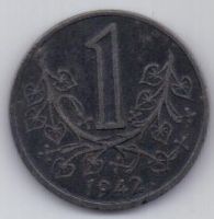 1 крона 1942 г. Богемия и Моравия(Чехия-Германия)