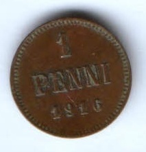 1 пенни 1916 г. Финляндия Российская империя