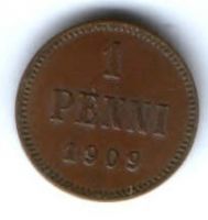 1 пенни 1909 г. Финляндия Российская империя