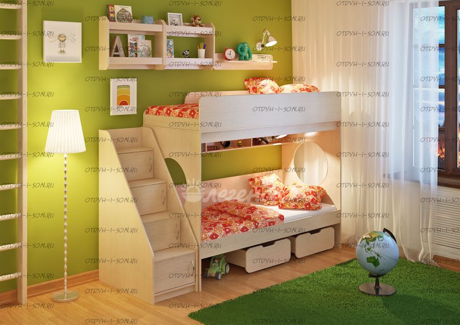 Двухъярусная кровать Легенда-7.3 с полками "