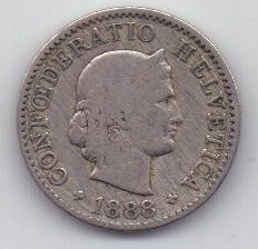 5 раппенов 1888 г. редкий год. Швейцария