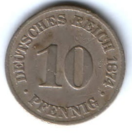 10 пфеннигов 1874 г. C Германия