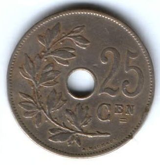 25 сантимов 1908 г. Бельгия BELGIE
