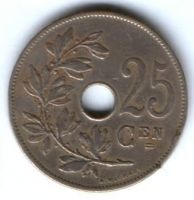 25 сантимов 1908 г. Бельгия BELGIE