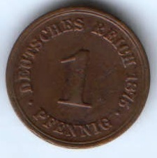 1 пфенниг 1875 г. B Германия