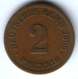 2 пфеннига 1906 г. E Германия