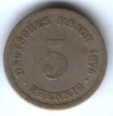5 пфеннигов 1875 г. A Германия
