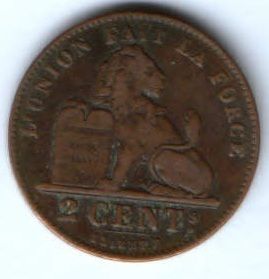 2 сантима 1909 г.  Бельгия DES BELGES