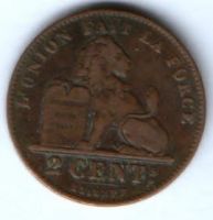 2 сантима 1909 г.  Бельгия DES BELGES