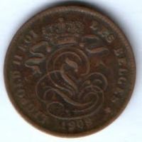2 сантима 1909 г.  Бельгия DES BELGES