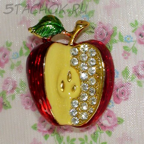 Брошь "Сочное яблочко" под золото/эмаль/стразы