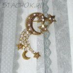 Брошь "Звездопад" под черненое золото/чешское стекло