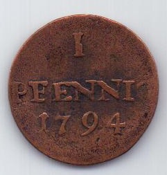 1 пфенниг 1794 г. Анхальт. Германия