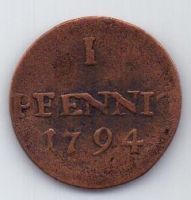 1 пфенниг 1794 г. Анхальт. Германия