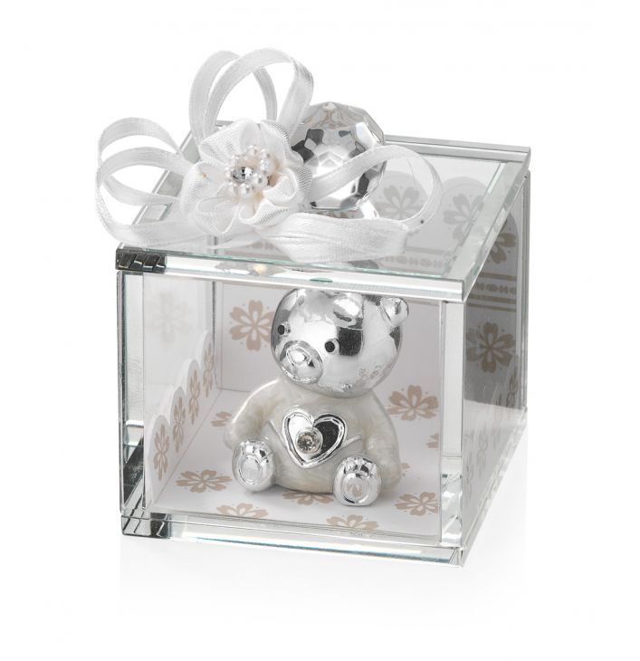 Хрустальная шкатулка с серебряным медвежонком (Италия)