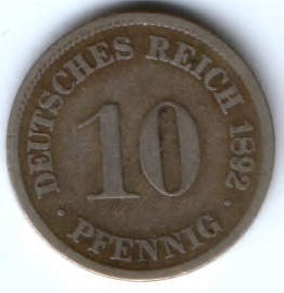 10 пфеннигов 1892 г. D Германия