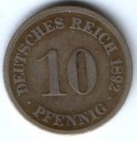 10 пфеннигов 1892 г. D Германия