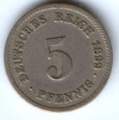 5 пфеннигов 1899 г. F Германия