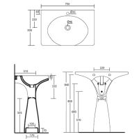 раковина Nero Ceramica Libera 75 с пьедесталом, схема