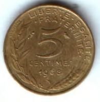 5 сантимов 1968 г. Франция