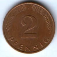 2 пфеннига 1989 г. Германия