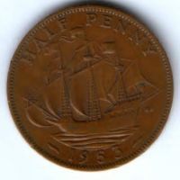 1/2 пенни 1953 г. коронационный редкий год Великобритания