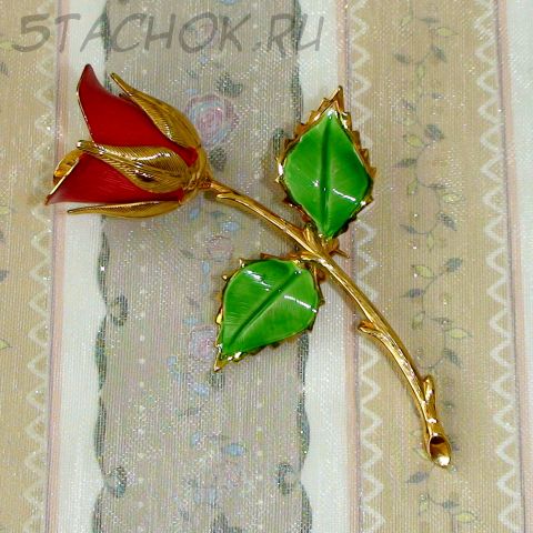 Брошь "Красная роза" под золото/эмаль
