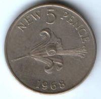 5 пенсов 1968 г. Гернси