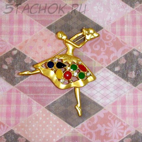 Брошь "Балерина" под золото, стразы, камушки