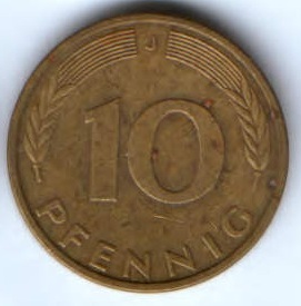 10 пфеннигов 1988 г. J Германия ФРГ