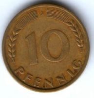 10 пфеннигов 1967 г. редкий год J Германия. ФРГ