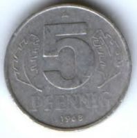 5 пфеннигов 1968 г. Германия ГДР