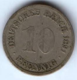 10 пфеннигов 1891 г. D Германия