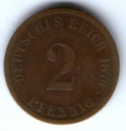 2 пфеннига 1876 г. D Германия