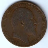 1 пенни 1907 г. Великобритания